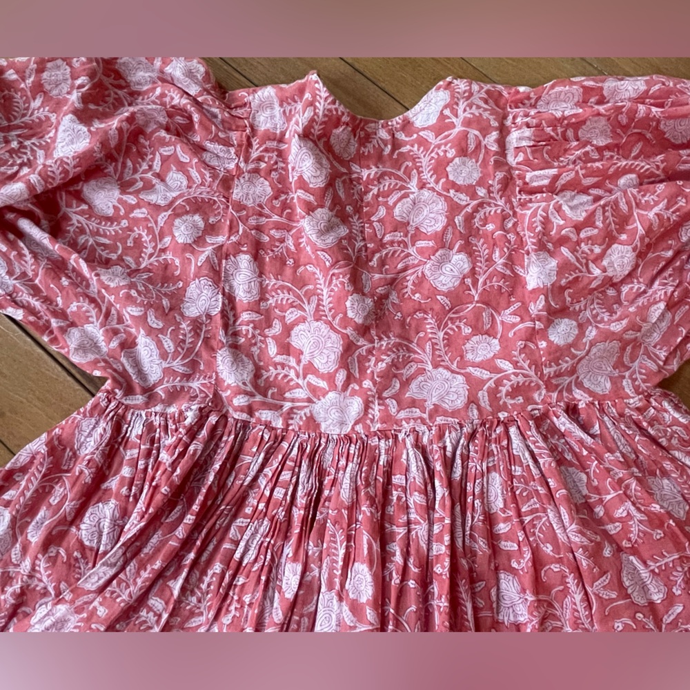 Dolma Raya Floral Mini Dress Small Pink Boho Tassel Tie Peasant Tunic - Picture 10 of 12